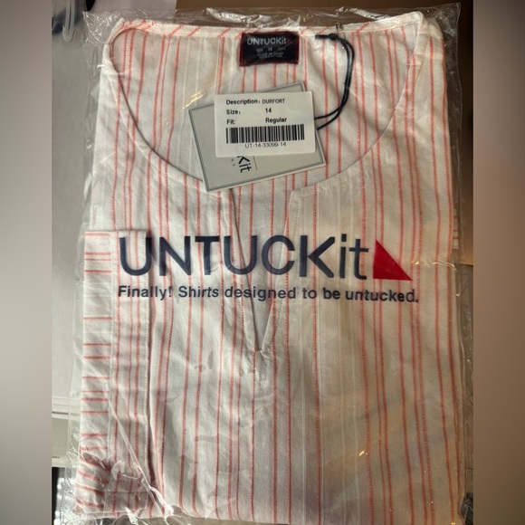 UNTUCKIT NWT Woman’s Durfort White With Pink Stiched Stripes Tunic Top Cotton - Picture 8 of 9